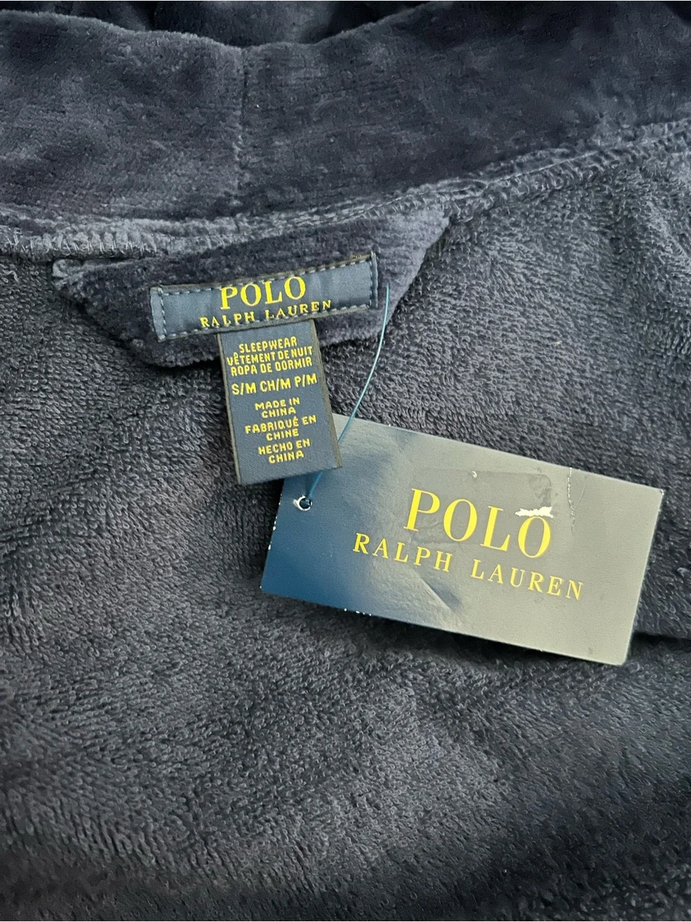 Polo Ralph Lauren Men's Robe Navy Blue Plush Shawl Collar Size S / M Logo